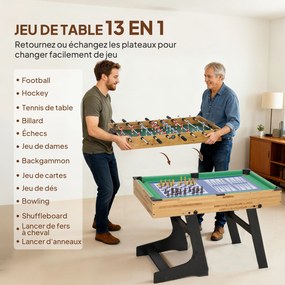 Mesa multifuncional crianças 13 em 1 dobrável 120 x 106 x 82 cm, mesa de matraquilhos, bilhar, para crianças e adultos, nogueira clara