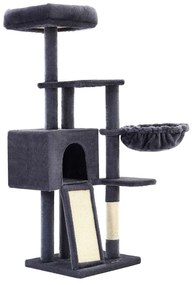 Arranhador para gatos FEANDREA 135 cm, pequeno, de pelúcia, com vários níveis, com poleiro removível e lavável, cesto para arranhar, cinza escuro