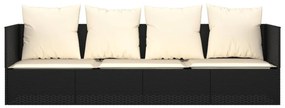 Sofá lounge de exterior com almofadões vime PE preto
