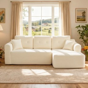 Sofá modular de canto com Chaise long à direita, 150 x 244 x 73 cm branco creme