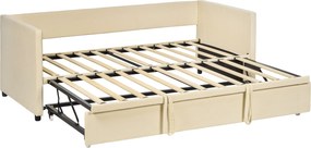 HOMCOM Estrutura de Cama Ninho 2 em 1 Extraível com Cabeceira Estofada, Bege, para Colchões de 90x190 cm | Aosom Portugal