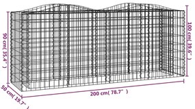 Canteiro elevado gabião arqueado 200x50x100cm ferro galvanizado