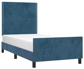 Estrutura de cama c/ cabeceira 90x190 cm veludo azul-escuro