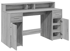 Secretária luzes LED 140x55x91cm deriv. madeira cinzento sonoma