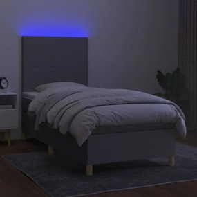 Cama box spring c/ colchão e LED 90x200 cm tecido cinza-claro