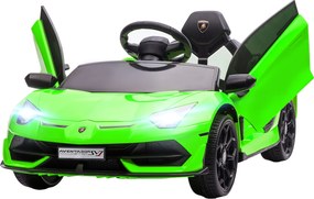 Carro elétrico para crianças com licença Lamborghini Aventador SVJ, 12 V, com portas em forma de borboleta, comando à distância, 3-5 km/h, verde