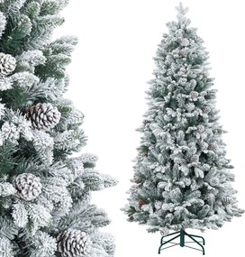 Árvore de Natal artificial de 180 cm com suporte metálico, 1489 ramos cobertos de neve, pinhas, verde