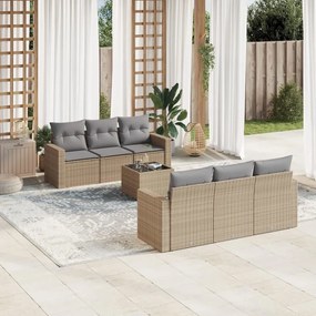 7 pcs conjunto de sofás p/ jardim com almofadões vime PE bege