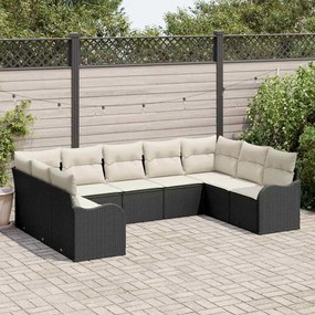Conjunto de Sofá de Jardim vidaXL 9 Peças com Almofadas Preto Rattan Poly