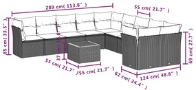 11 pcs conjunto sofás de jardim c/ almofadões vime PE bege