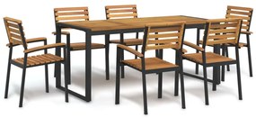 vidaXL Conj. jantar p/ jardim 7 pcs madeira de acácia maciça e metal