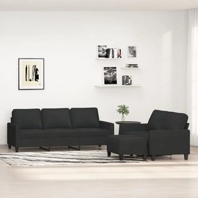 vidaXL 3 pcs conjunto de sofás com almofadões tecido preto
