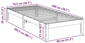 Estrutura de cama sem colchão 80x200 cm madeira de pinho maciça