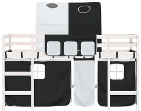 Cama alta criança c/ túnel 90x200 cm pinho maciço branco/preto