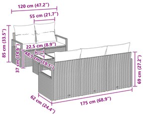 Conjunto de Sofá de Jardim com 6 Peças com Almofadas Bege Polirattan,