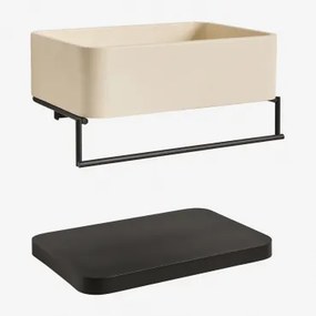 Lavatório Retangular 40x30 Cm Com Toalheiro Integrado Em Cimento Korab E Metal Beige Creme - Sklum
