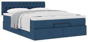 Estrutura de cama otomana com colchão tecido azul 140x200cm