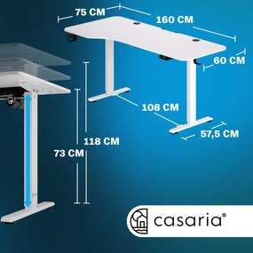 Secretária eléctrica regulável em altura 160x75x73-118cm branca