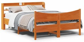 Estrutura cama c/ cabeceira 140x190cm pinho maciço castanho-mel