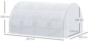 Estufa de Túnel de Jardim 4x3x2m com Porta Enrolável 8 Janelas Cobertura de PE 140g/m² e Metal Galvanizado para Cultivos de Plantas Verduras Branco