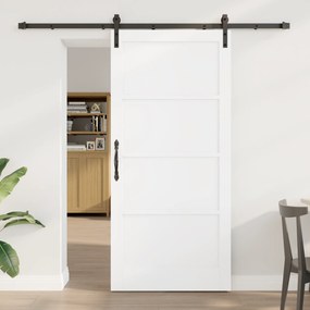 vidaXL Porta Deslizante com Conjunto de Ferragens Branca 93x202 cm Madeira Sólida de Pinus