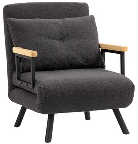 HOMCOM Poltrona Convertível em Cama Dobrável Poltrona 3 em 1 Convertível em Cama com Encosto Ajustável em 5 Níveis e Almofada Acolchoada para Escritório Sala de Estar Carga 120 kg 63x73x81 cm Cinza
