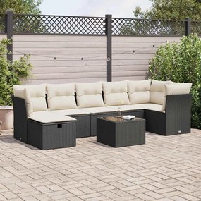 8 pcs conjunto sofás de jardim com almofadões vime PE preto