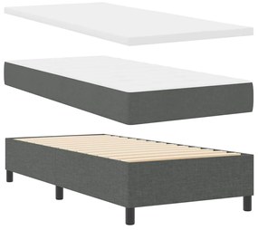 Cama box com colchão e LED em cinza escuro, 90 x 190 cm, tecido