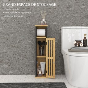 Móvel de casa de banho 18 x 18 x 75 cm com suporte para papel higiénico e espaço de arrumação, com barra amovível de 2 níveis + saída para papel, em M
