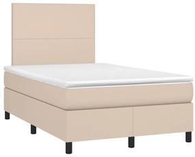 Cama box spring c/colchão/LED 120x200cm couro artif. cappuccino