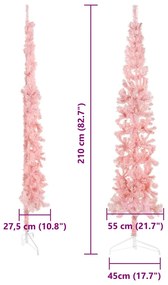 Meia árvore de Natal fina com suporte 210 cm rosa