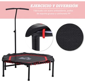 HOMCOM Trampolim de Fitness Profissional Hexagonal Φ122x 122/130/138 cm Guiador Ajustável 3 Níveis de Altura Vermelho
