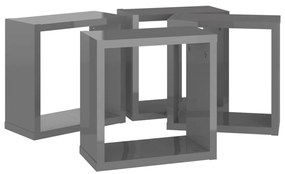 Prateleiras parede forma de cubo 4 pcs 30x15x30 cm cinza brilh.