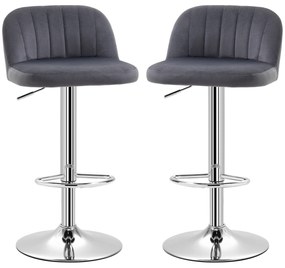 HOMCOM Conjunto de 2 Bancos de Bar Estofados em Pelúcia Bancos Altos de Sala de Jantar com Altura Ajustável Assento Giratório e Apoio para os Pés Carga Máxima 120kg 43x45x81-101cm Cinza