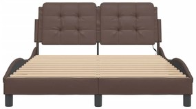 Estrutura cama c/ luzes LED 140x200cm couro artificial castanho