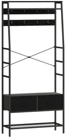HOMCOM Cabideiro Industrial com 2 Gavetas de Tecido Prateleira 8 Ganchos e Estrutura de Aço 80x30x180,5 cm Preto | Aosom Portugal