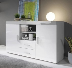 Aparador "Manvy" - 140x80x40 cm - Cinzento e Branco Brilhante - Design