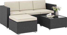 Outsunny Conjunto Móveis Jardim Vime 3 Peças Sofá Poltronas Mesa Estilo Moderno Preto Bege | Aosom Portugal