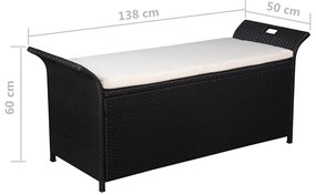 Banco de arrumação com almofadão 138 cm vime PE preto