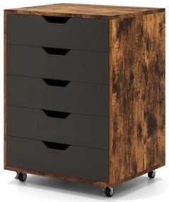 Cômoda com 5 gavetas e rodízios com trava para escritório doméstico - preta