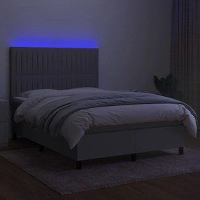 Cama box spring c/ colchão e LED 140x200 cm tecido cinza-claro