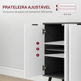 Aparador de 4 Portas, Aparador de Sala com Prateleiras Ajustáveis e Pés de Madeira para Cozinha Branco e Preto 120x35x77,4 cm