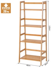 ® Estante de Bambu 4 Níveis Estante em Escada de Casa de Banho Livraria Organizador 48x30x119cm