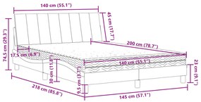 Cama com colchão 140x200 cm veludo cinzento-escuro