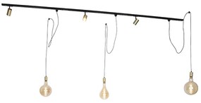 Sistema de trilho monofásico com 3 focos e 3 luminárias suspensas ouro - Cavalux Jeana Moderno