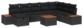 vidaXL Conjunto de Sofá de Jardim 9 pcs Preto Rattan Sintético