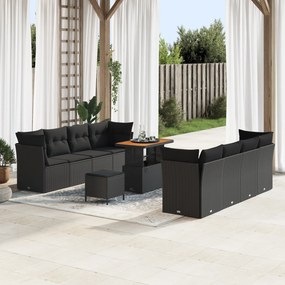 Conjunto de Sofás de Jardim vidaXL de 11 peças com almofadas Preto Rat