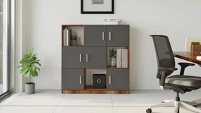 Armário Multiusos VO7 – Nogueira e Antracite – 119,9x121,8x37,6 cm