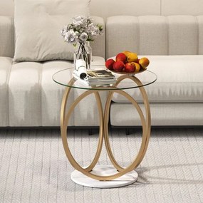 Mesa de centro redonda 60x60x61,5 cm moderna em vidro temperado com estrutura metálica em forma de anel  para sala de estar, escritório, casa e espaço