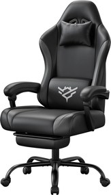 Cadeira gaming, ergonómica para PC em couro PU com apoio para os pés e inclinação de 135°, 70 x 70 x 120-130 cm Preto e cinzento